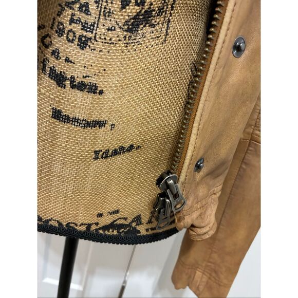 Free People Rugged Leather Jacket Camel Small 100% Lamb Leather - Picture 11 of 15